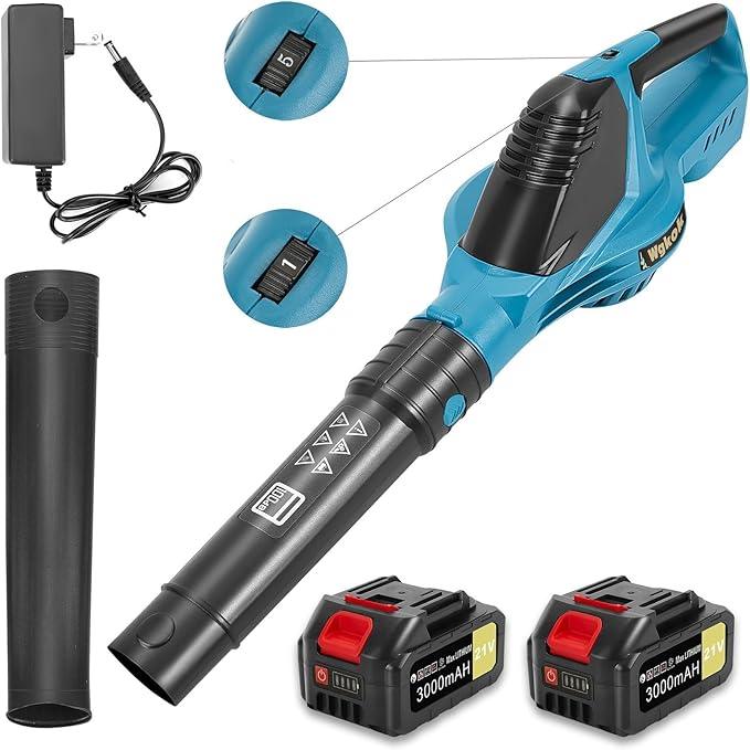 Wgkok Leaf Blower Cordless - 21V 5-Speed Mode Electric Cordless Leaf Blower with 2 Batteries and Charger, 2.0Ah Lightweight Battery Powered Leaf Blowers for Lawn Care, Patio, Blowing Leaves (Blue) - NeatNest