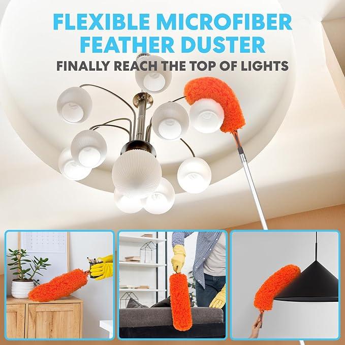 Simpli-Magic 20 Foot High Ceiling Duster Kits with 5-12ft Heavy Duty Extension Pole, High Reach Duster for Cleaning,Microfiber Feather Duster,Cobweb Duster,Ceiling Fan Duster,Window Squeegee & Cleaner - NeatNest