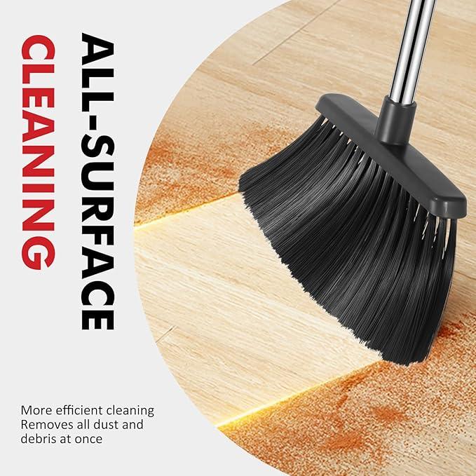 Heavy Duty Broom, 55 Inch Long Handle Outdoor Large Angle Brooms, Commercial Broom for Sweeping Indoor, for Home Garage Kitchen Office Courtyard Lobby Patio Lawn Concrete，Black - NeatNest