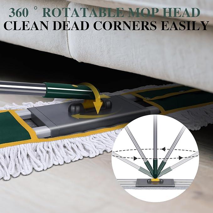 36" Commercial Mop, Masthome Heavy Duty Industrial Mop for Floor Cleaning,Commercial Dust Mop with 3 Reusable Pads,60”Long Handle Wet Dry Flat Mops for Hardwood Floors, Marble, Laminate, Tile(Green) - NeatNest