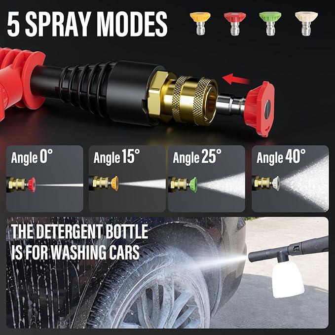 MZK Pressure Washer,5200PSI Power Washer with 4 Quick Connect Nozzles, High Pressure Cleaning Machine with Foam Cannon for Cars/Fences/Driveways/Patios/Home Cleaning Red - NeatNest