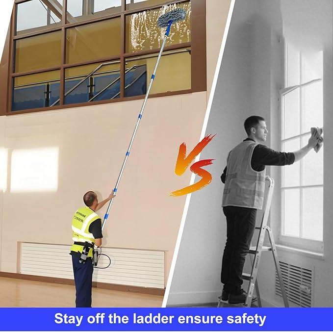 ITTAR Professional Window Cleaning Squeegee Kit, 7.15 Ft High Reach Cleaner Tool, Rotatable Window Washing Equipment with Extension Pole for Indoor/Outdoor Window, Glass, Car, 1 Blade 2 Scrubber - NeatNest