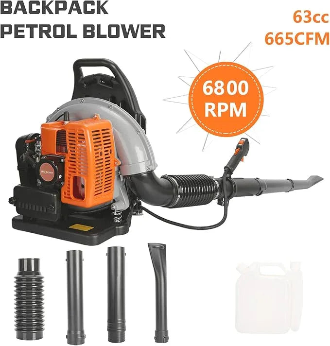 63CC 3HP 2 Stroke Backpack Gas Powered Leaf Blower, High Strength Snow Blower, Grass Lawn Blower Air Cooling Gasoline Backpack Grass Blower with Single-Cylinder Air-Cooled for Gutter,Garden,Yard Ora - NeatNest