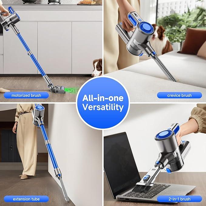 Cordless Vacuum Cleaner for Home, Powerful Stick Vacuum with Rechargeable Battery, Green Light Anti-Tangle Brush, 6-in-1 Lightweight Handheld Vacuum for Pet Hair, Hard Floor, Carpet, Blue - NeatNest
