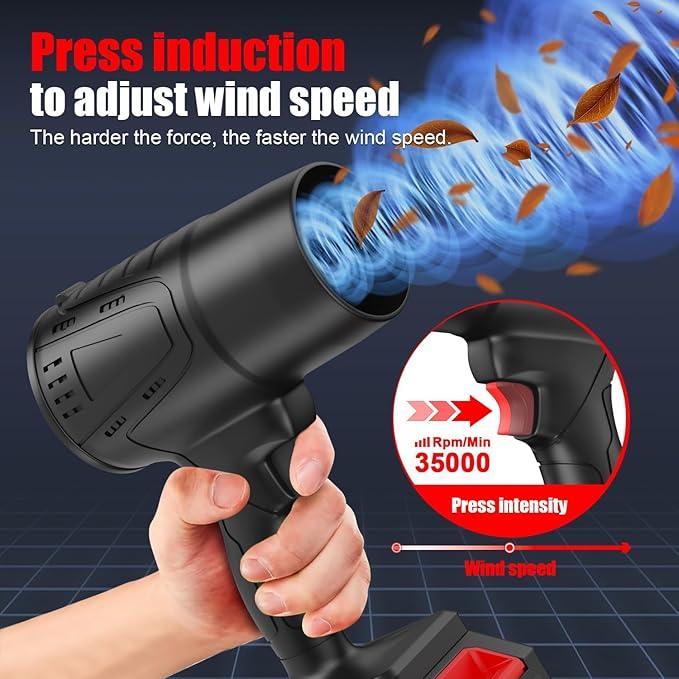 Leaf Blower Cordless with Battery, Turbo Jet Leaf Blower, 21V*2 Pcs Batteries Electric Blower for Patio Cleaning, Lawn Care, Blowing Leaves and Dust (Black-Adjustable Speed) - NeatNest