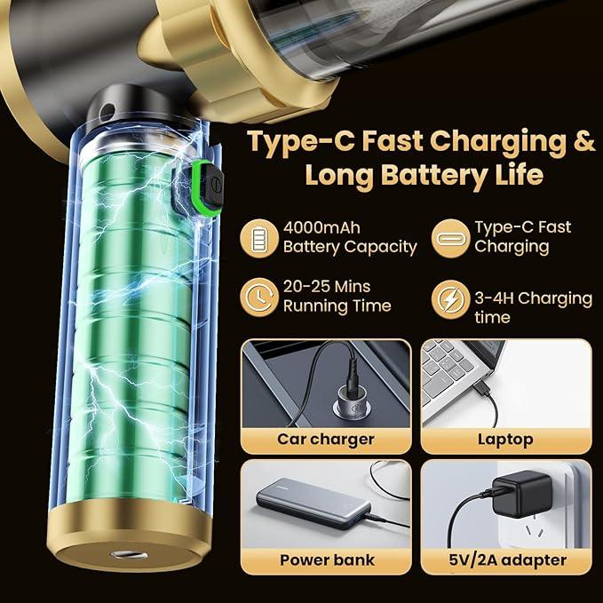 Car Vacuum Portable Cordless - Handheld Vacuum Cleaner with 16000PA Strong Suction, 7-in-1 Air Duster/Blower, Rechargeable Mini Vacuum with Long Battery, Multi-Nozzles for Car,Home, Office, Pet - NeatNest