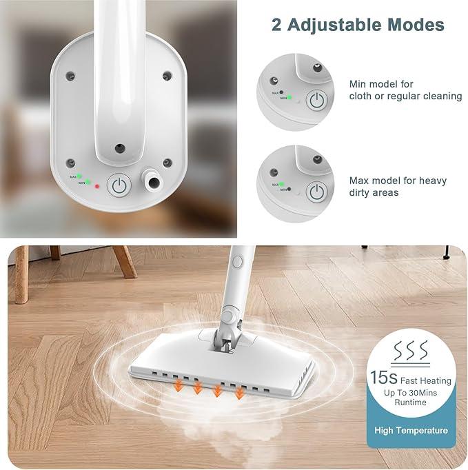 7-in-1 Steam Mop, 1200W Rotated Steam Cleaner for Home, 2 Modes, 400ML Removable Tank, 23FT Power Cord, 2 Pads, Multi-Surface Steamer for Hard Floor, Laminate Floor, Tiles Cleaning（Lake Blue） - NeatNest