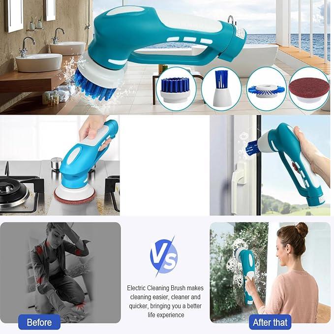 Cordless Power Scrubber for Cleaning Tile/Floor/Sink/Shower/Bathroom/Kitchen - Electric Handheld Scrub Brush with 6 Replaceable Heads, 360° Portable Washing Machine for Car, Wall, Window and Stove Top - NeatNest