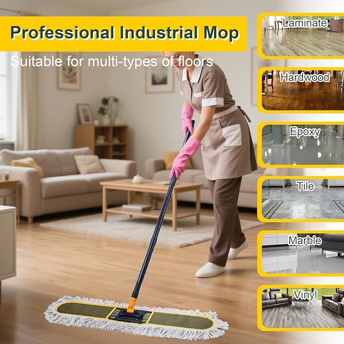 36" Commercial Dust Mops for Floor Cleaning with Replacement Mop Pad, Heavy Duty Large Dust Mop for Hardwood Floors,Industrial Floor Duster Wet Dry Mop for Office Garage Warehouse Factory Mall - NeatNest