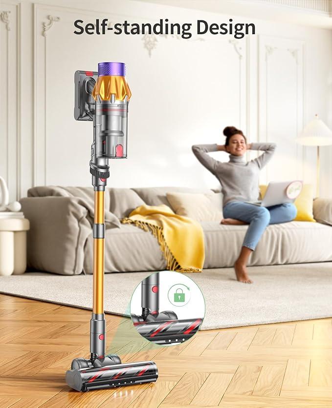 Cordless Vacuum Cleaner, 600W 50KPA 65Mins Cordless Stick Vacuum Cleaner With Touch Screen, Self-Standing,Wall Mount Charging, Handheld Vacuum Cleaners for Home/Pet Hair/Carpets/Hard Floors(X7A) - NeatNest
