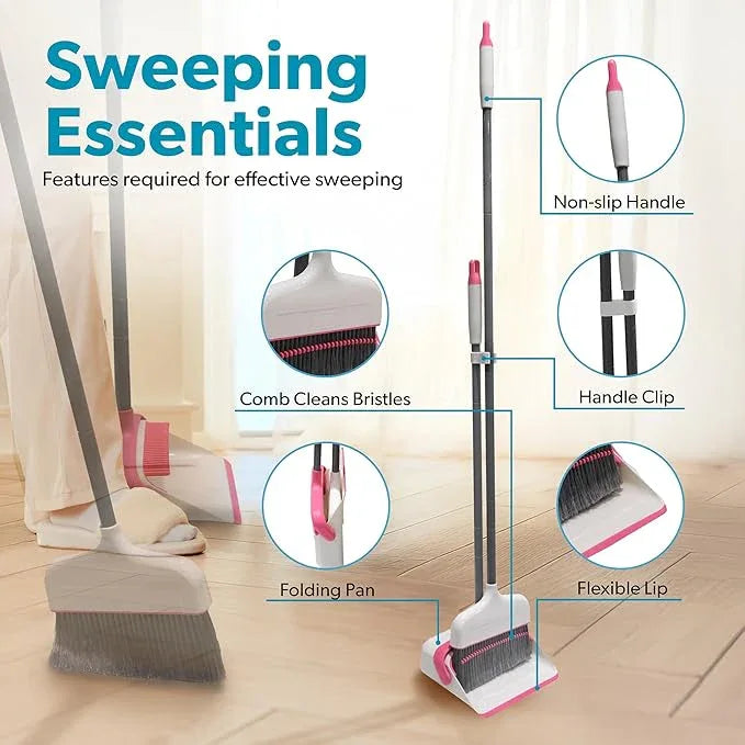 BLACK+DECKER Butler Broom & Dustpan Set - Stand-Up Design - Lightweight, Space-Saving Combo for Kitchen, Living Room, Bathroom, Lobby Floors - Home Cleaning Essential, White/Pink - NeatNest