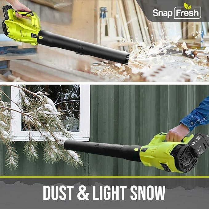 SnapFresh Leaf Blower Cordless - 350 CFM Electric Leaf Blower with 4.0Ah Battery & Fast Charger - Lightweight & 2-Speed - 20V Battery Powered Leaf Blowers for Lawn Care/Yard/Garden/Patio - NeatNest