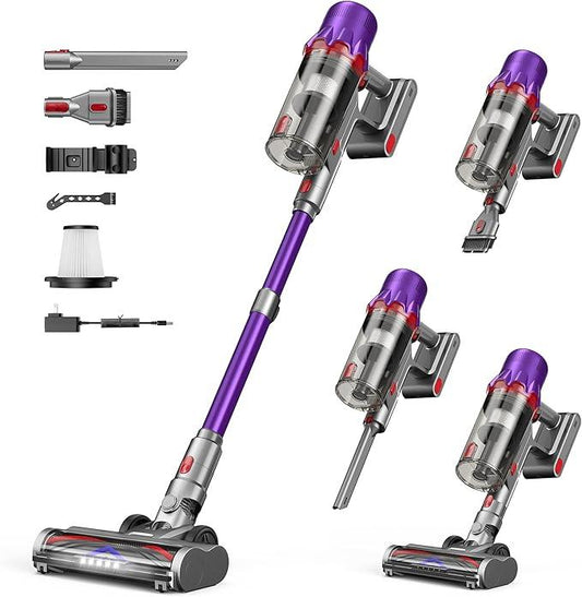 Cordless Vacuum Cleaner - Powerful Stick Vacuum with HEPA Filter, 55-Min Runtime, LED Light, Anti-Tangle Brush, Detachable Battery, Lightweight for Home, Pet Hair, Carpets & Hard Floors - NeatNest