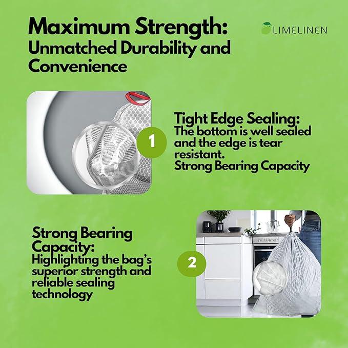 Mighty Flex 13 Gallon Trash Bags Drawstring, 600ct Heavy-Duty Large Garbage Bags, Ultra-Flexible, Leak and Odor-Resistant Plastic Garbage Bags for Home and Commercial Use, Unscented (White) - NeatNest