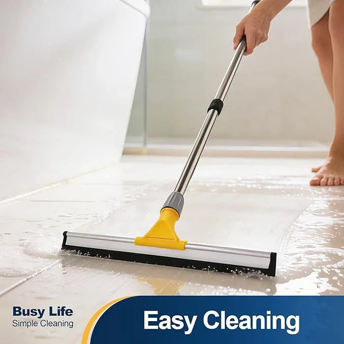 Yocada Rubber Floor Squeegee 17.7" TPR Blade Scrubber Broom 61.8inch Pole Household Broom for Garage Courtyard Shower Bathroom Floor Marble Glass Tile Water Foam Pet Hair Removal Cleaning - NeatNest