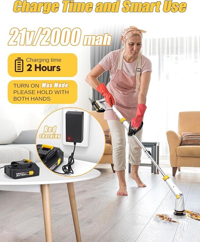 Qimedo Electric Spin Scrubber with Two Batteries Q2 Pro,1500 RPM High Power Electric Scrubber for Cleaning,Shower Cordless Cleaning Brush with Display for Tub/Tile/Floor (Effortless Handle/8 Brushes) - NeatNest