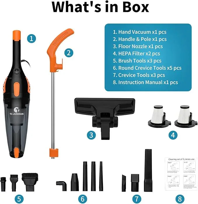 Corded Vacuum Cleaner, 12 in 1 Ultra-Lightweight Vacuum Cleaners for Home 15KPa Powerful Suction Stick Vacuum with Washable HEPA Filter for Home, Car, Pet Hair, Carpet, Hard Floor - NeatNest