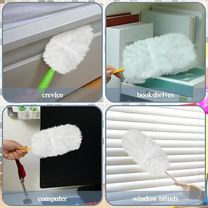 Vesici 100 Pcs Duster Refills Compatible with Swiffer Dusters Bulk Disposable Replacement Thickened with 1 Handle Heavy Duty for Cleaning, Office (White) - NeatNest