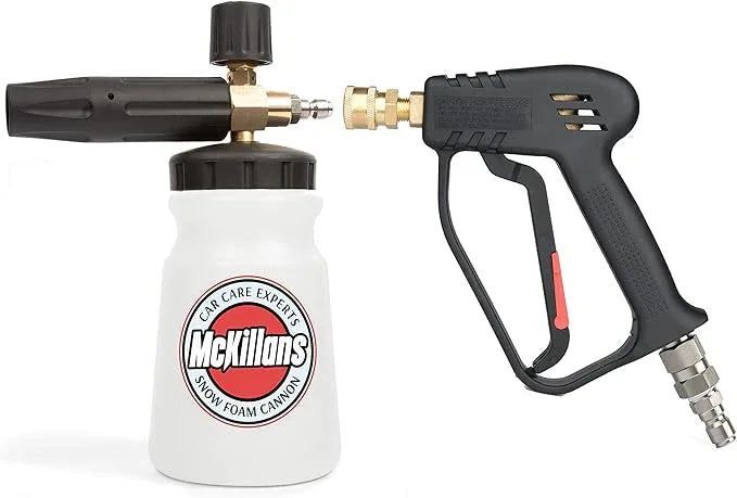 McKillans Pressure Washer Gun with Swivel and 3/8" Male Plug and Wide Mouth Snow Foam Cannon Equipped with 1/4” Quick Connector Coupler - NeatNest