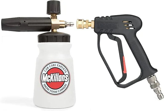 McKillans Pressure Washer Gun with Swivel and 3/8" Male Plug and Wide Mouth Snow Foam Cannon Equipped with 1/4” Quick Connector Coupler - NeatNest