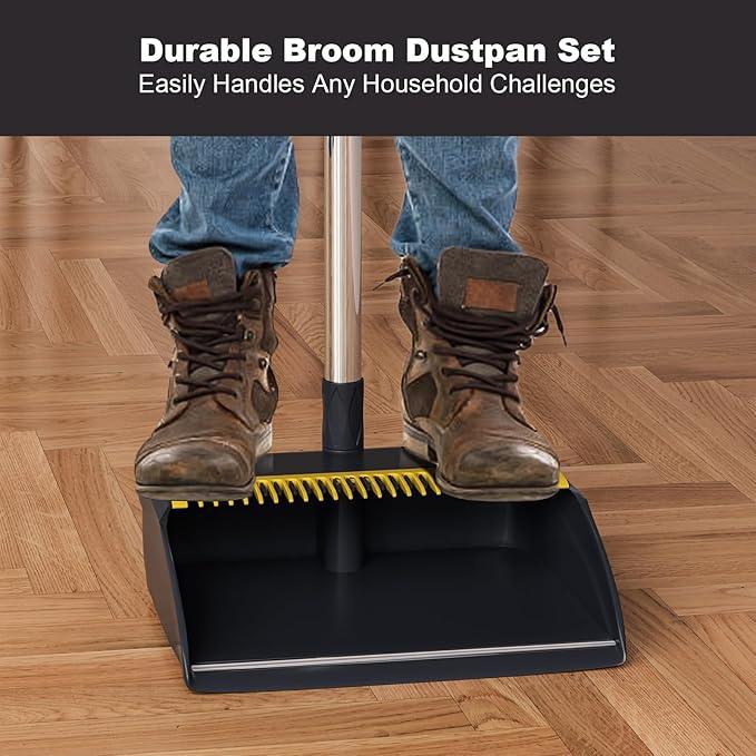 MOPUP Broom and Dustpan Set, 52 inch Long Adjustable Handle Broom with Dustpan Teeth to Self-Cleaning Clean Hair Suitable for Home Kitchen Office - NeatNest