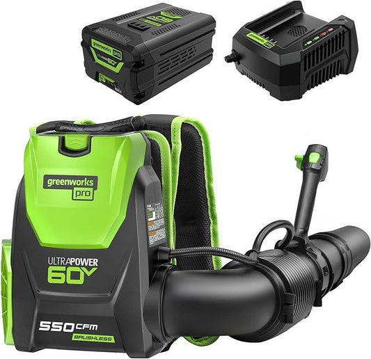 Greenworks 60V 550 CFM Brushless Backpack Blower, 5.0Ah Battery and 6A Charger - NeatNest