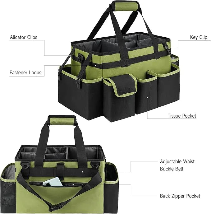 Cleaning Caddy,Large Cleaning Bags for Housekeepers,Cleaning Supplies Organizer with Handle,Green - NeatNest