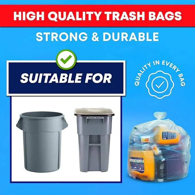 Veska 55-60 Gallon Trash Bags, Large Clear Garbage Bags,150 Bags Bulk Can Liners Perfect for Office, Waste, and Storage Use, Recycling, Yard Waste, and Leaf Collection, Rollaway Bin Liners - NeatNest