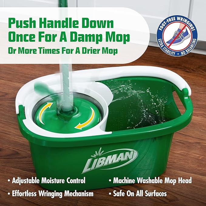 Libman Tornado Spin Mop System | Mop and Bucket with Wringer Set | Mops for Floor Cleaning | 1 Mop Head Included - NeatNest