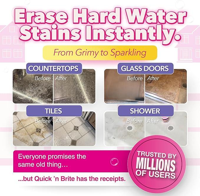 Quick 'n Brite Hardwater Stain Kit - 32oz All Purpose Cleaning Paste, Microfiber Towel, two Melamine Sponges, Scraper Tool - NeatNest
