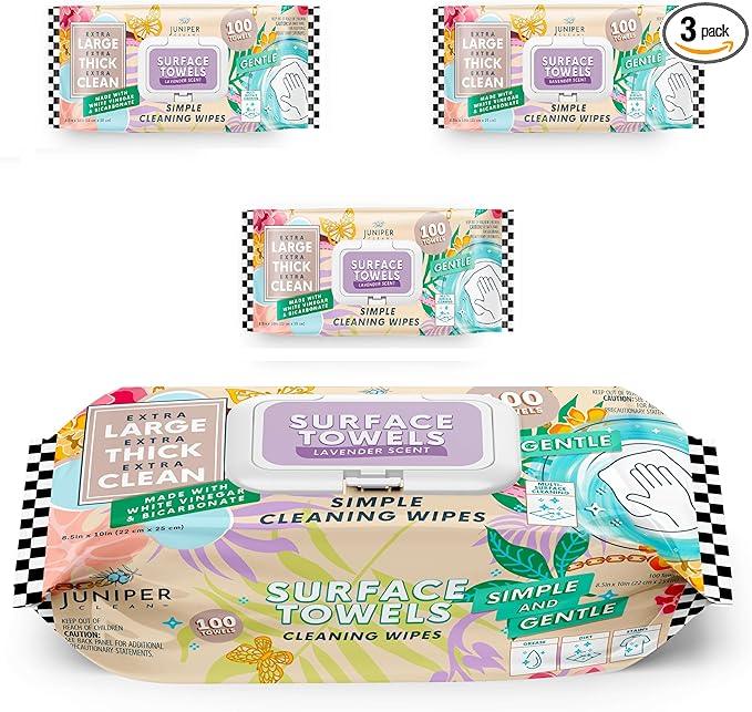 3 Packs Surface Cleaning Wipes Bleach Free, Thick & Large Dispose, All-Purpose Cleaner for Bathroom, Kitchen, Office, 300 Count Soft Flow, Biodegradable, Lavender Scent - NeatNest