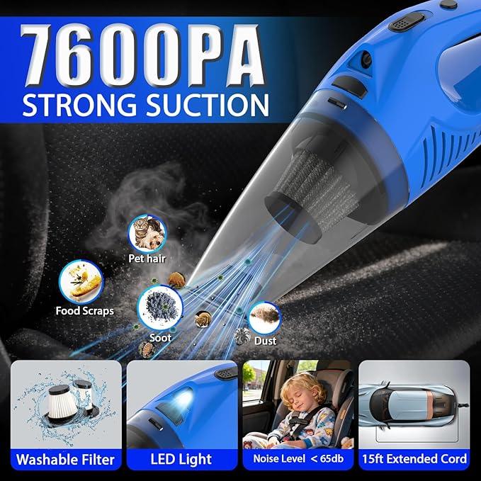 THINKWORK Car Cleaning Kit Car Detailing Kit,Car Cleaning Kit Interior Cleaner with High Power Blue Handheld Vacuum Cleaner,Brush Sets,Windshield Cleaner and Storage Bag,Car Accessories,Car Gift Set - NeatNest