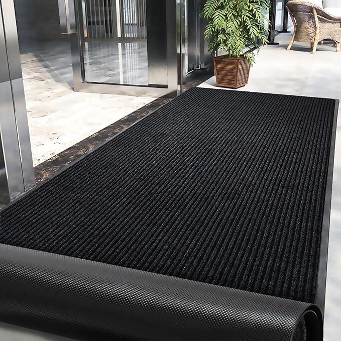 LVETOLS 3' x 10' High Traffic Guard Doormat, Commercial Grade Door Floor Mat Striped Brush Step Entrance Mat with Rubber Backing, Low Profile Commercial Rugs for Entryway, Easy to Clean(Jet Black) - NeatNest