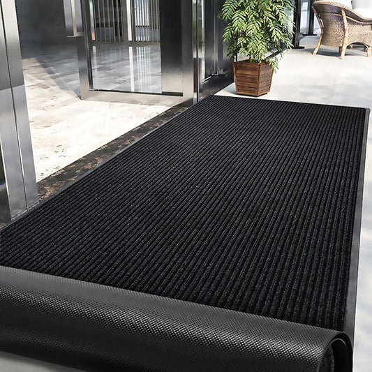 LVETOLS 3' x 10' High Traffic Guard Doormat, Commercial Grade Door Floor Mat Striped Brush Step Entrance Mat with Rubber Backing, Low Profile Commercial Rugs for Entryway, Easy to Clean(Jet Black) - NeatNest