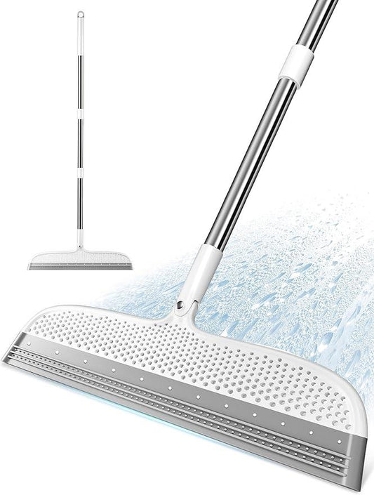 Silicone Floor Squeegee & Broom – Long Handle Hair Remover for Water, Pet Hair – for Bathroom, Tile, Concrete, Garage, Deck, Glass – Indoor Outdoor Cleaning Tool – White - NeatNest