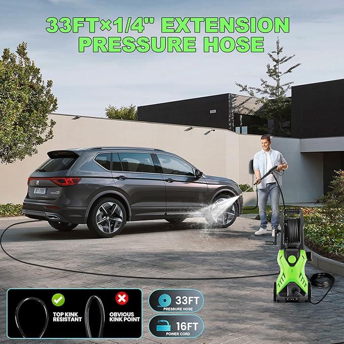 5000PSI Pressure Cleaner Power Cleaner with 33FT Hose, 4 Nozzle and 500ML Foam Cannon, Cleaner Machine for Home, Car Washing, Fence Cleaning, Patio, Green - NeatNest