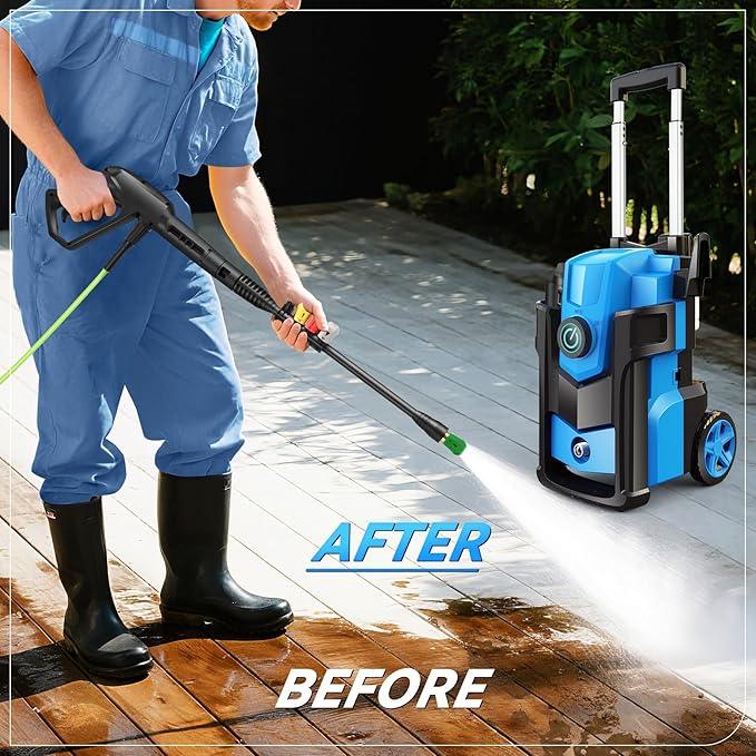 Electric Pressure Washer, 5000 PSI 4.0 GPM Heavy Duty Power Washer, with 4 Nozzles,Foam Cannon,33FT Hose Reel and 500ml Soap Bottle for Home/Cars(Light Blue) - NeatNest