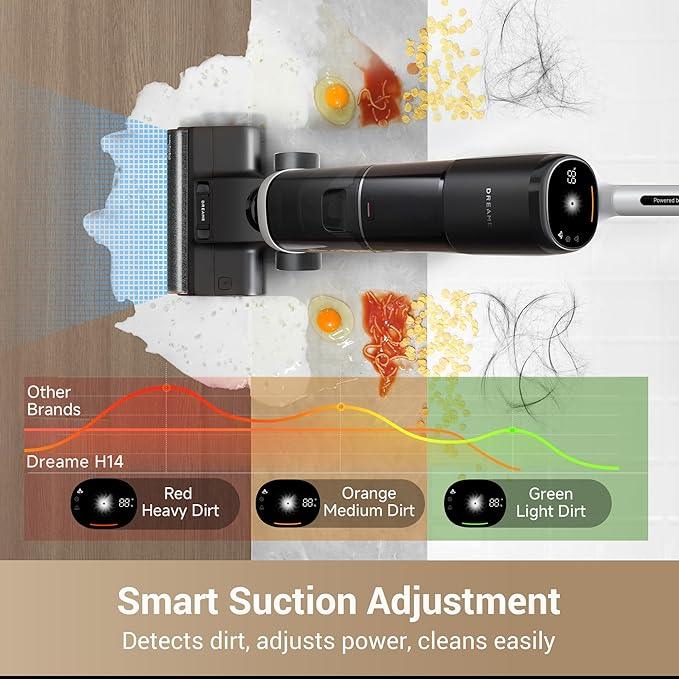 dreame H14 Cordless Vacuum Mop, 180° Lie-Flat Wet Dry Vacuum cleaner, 140°F Brush Washing, Fast Hot Air Drying in 5Mins, Smart Hard Floor Cleaner Machine with Powerful Suction, Great for Sticky Messes - NeatNest