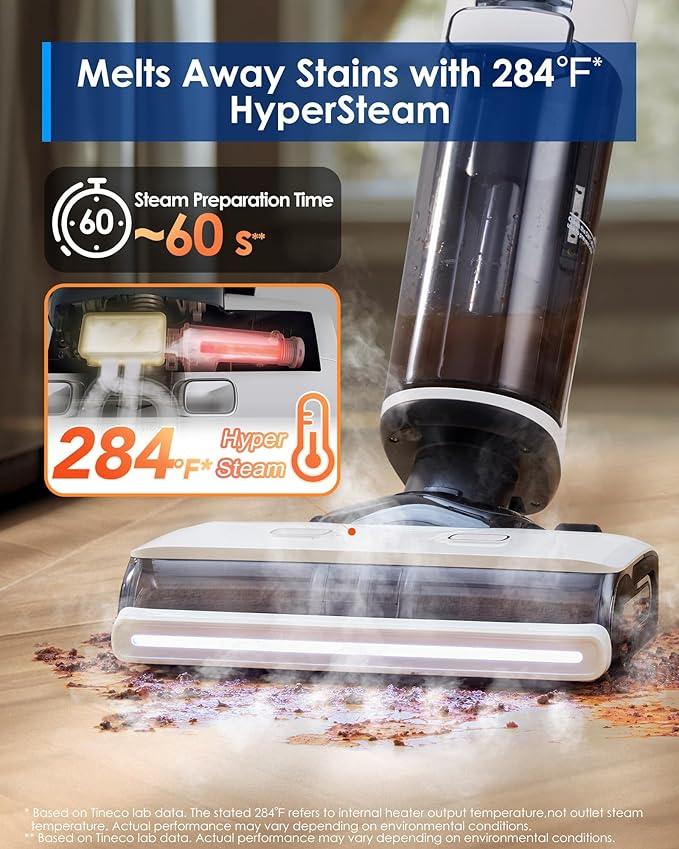 Tineco Floor ONE S7 Steam Cordless Wet Dry Vacuum Steam Mop All-in-One, Floor Washer for Sticky Mess Clean Up on Hard Floors with Digital Display, Self-Cleaning, Edge Cleaning, Safe for Kids & Pets - NeatNest