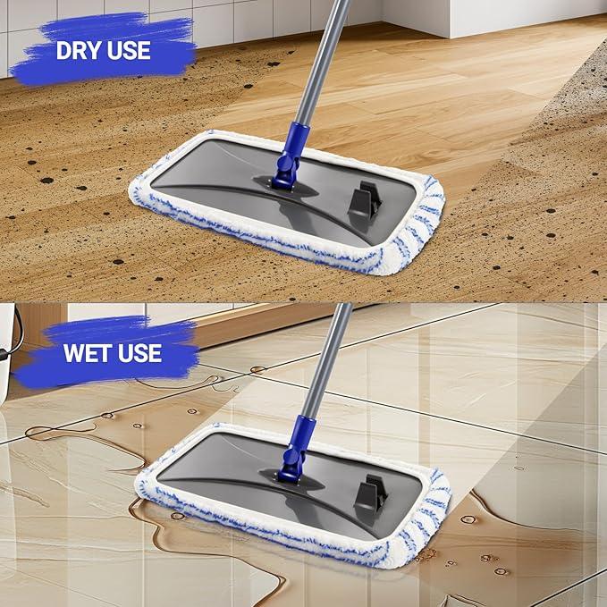 Masthome Extra Large Microfiber Mop for Floor Cleaning, 16“ Flat Mop with 5 Pad for Wet & Dry Use, Dust Mop for Hardwood Laminate Tile Ceramic, 1 Cleaning Scraper Included-Blue - NeatNest