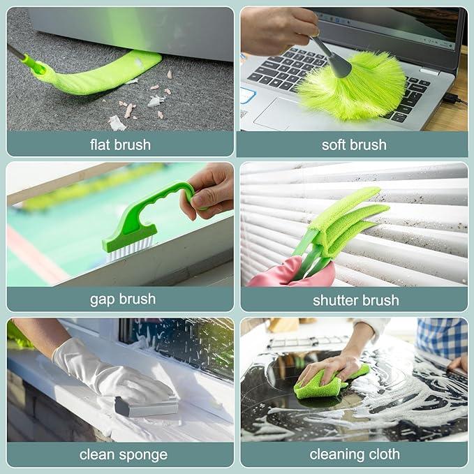 Microfiber Duster with Extension Pole 30 to 100'', Bendable Reusable Washable Feather Dusters for Cleaning High Ceiling Fan, Cobweb, Blinds, Keyboard, Furniture & Cars, Green Gift for Women (11 PCS) - NeatNest