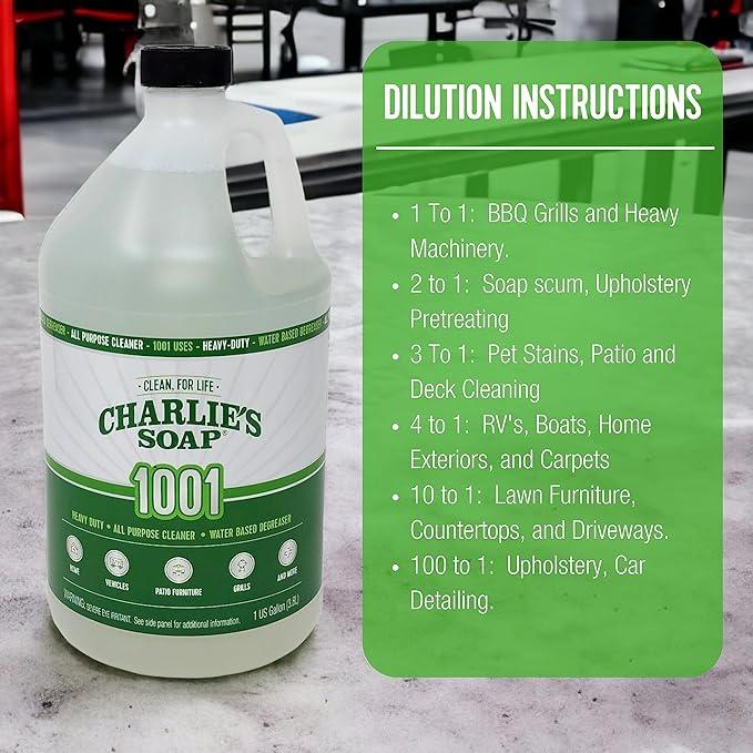 Charlie's Soap 1001 Cleaner - Heavy Duty Biodegradable Concentrated All Purpose Water Based Degreaser (1 Gallon, 1 Pack) - Safe Residential, Commercial, & Janitorial Cleaner - NeatNest