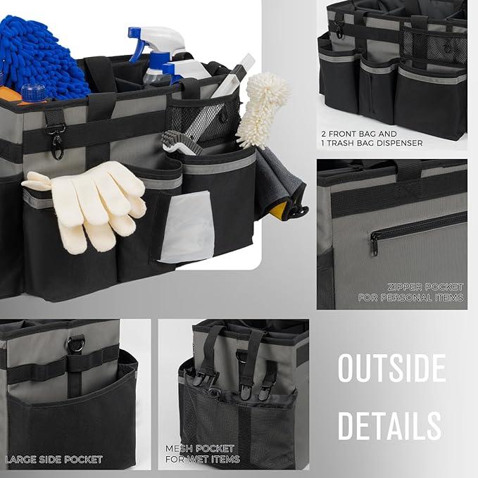 Wearable Cleaning Caddy, Cleaning Caddy Supplies Organizer with Handle & Shoulder Straps for Housekeepers, Under Sink & Car Cleaning Tool Organizers Bag with 4 Foldable Divider (MediumGrey) - NeatNest