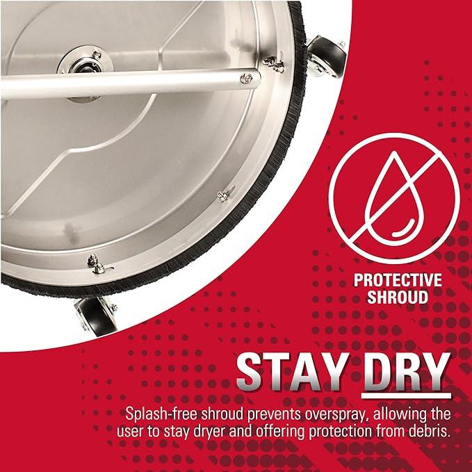 Simpson Cleaning Universal 16.5" Pressure Washer Surface Cleaner, Stainless Steel, for Gas and Electric, Cold Water, 1/4" Quick Connection, Max of 4000 PSI, 80625 - NeatNest