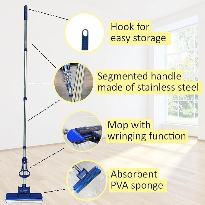 OneTouch GO! Floor Cleaner, Floor Mops, Sponge Mops, Mop with Wringing Function (Cleanow OneTouch GO! Mop + 2 Refills) - NeatNest