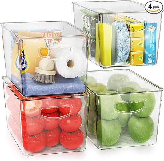 theaoo Clear Storage Bins with Lids Stackable - Large Plastic Containers for Pantry Organization and Storage - Perfect for kitchen,Fridge,Laundry Room,Bathroom,Garage,Closet,Cabinet Organizer - 4 Pack - NeatNest