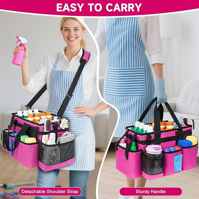 Cleaning Caddy Bag, Cleaning Supplies Organizer for Housekeepers, Housekeeping Caddy with Handle and Detachable Padded Cushion, Pink - NeatNest