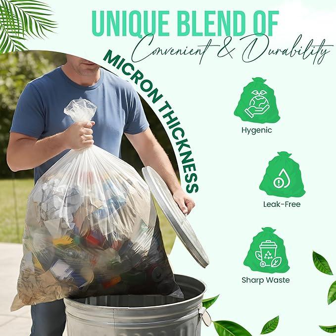 Premium 10-15 Gallon Trash Can Liners 1000 Count (24" x 33", 6 Mic) – Strong Multipurpose Clear Trash Bags on Easy-Tear Rolls for Home, Office, Commercial & Industrial Use – 20 Rolls, 50 Count - NeatNest