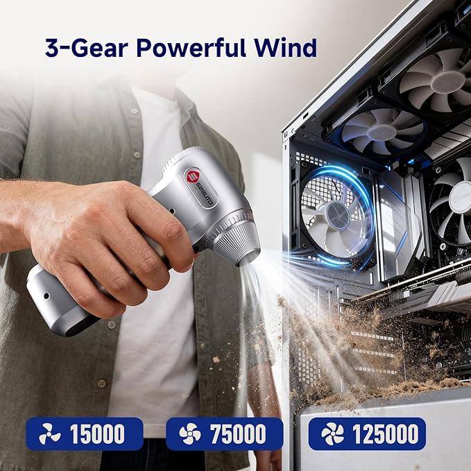 Compressed Air Duster-125,000 RPM Cordless Electric Air Duster, Rechargeable Super Power Air Blower with 3-Gear Turbo Fan, Air Blower for PC, Keyboard, Outdoor, Car & Home - NeatNest