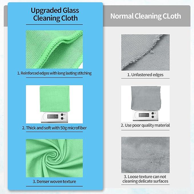 HOMERHYME Microfiber Cleaning Cloth, 10 Pack Glasses Cleaning Cloth, 16" ×14" Window Cleaning Rags, Streak Free Lint Free Polishing Cloths Wipes for Eye Glass Stainless Steel Windshield, Sage Green - NeatNest